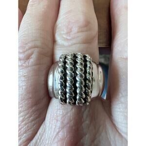 Hallmarked 925 NF Sterling Silver Rope  Band Ring Vintage Statement Size 5.75